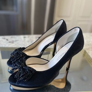 CAPRROS Open Toe Black High Heels With Bow NEW 8.5